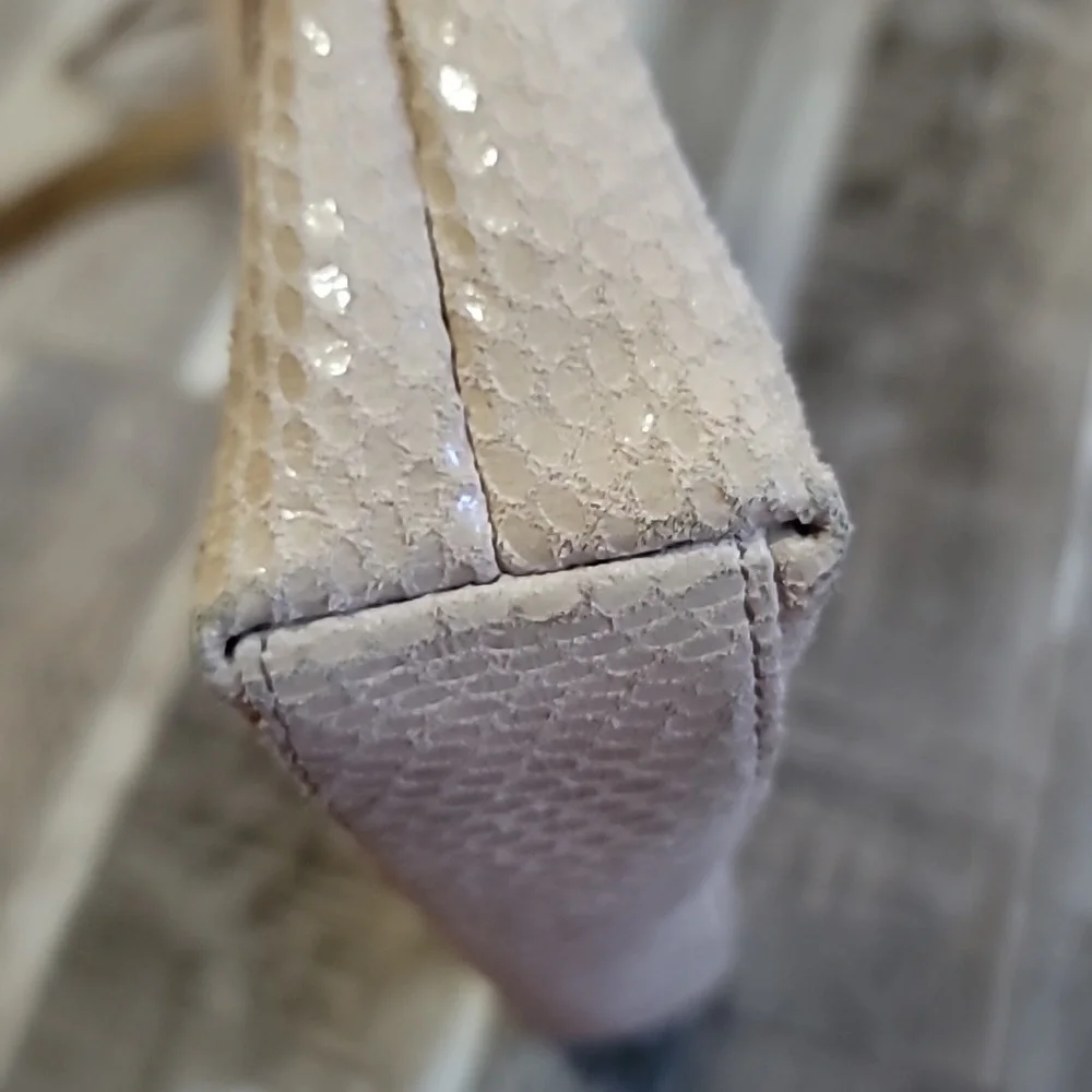 Margot Leah Large Taupe Leather Snakeskin Texture Hobo Bag